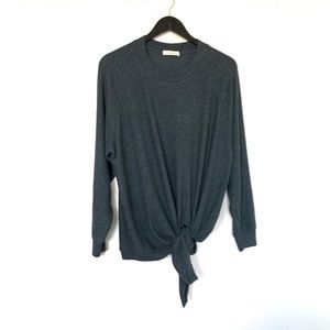 Sweater Top Semi Loose Fit Round Neck Ties @ Waist